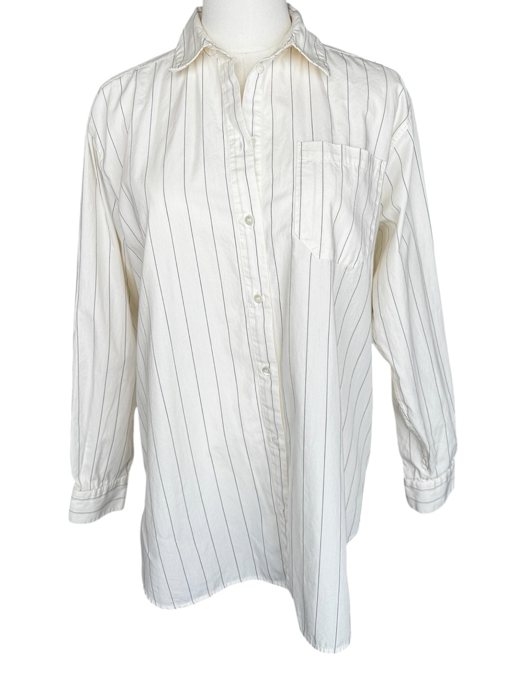Sézane Max Shirt in Fine Dark Navy Stripes FR: 34 US: 2/XS - Picture 5 of 12
